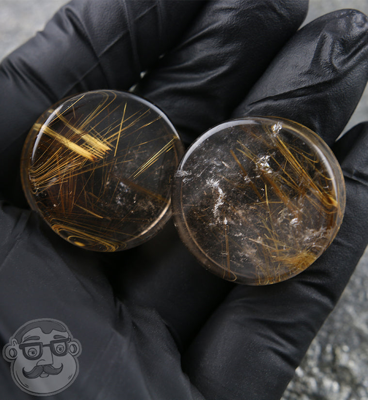 Rutilated Quartz Stone Plugs 1 Inch (25mm)