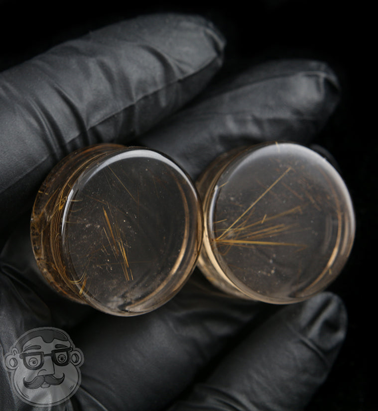 Rutilated Quartz Stone Plugs 1 Inch (25mm)