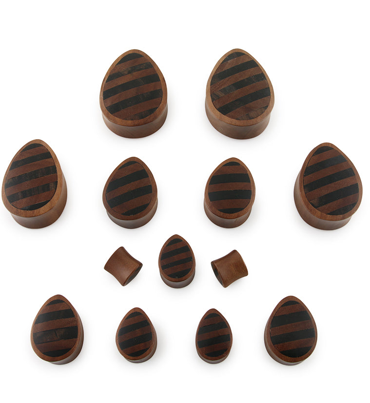 Saba Wooden Teardrop Plugs With Striped Inlay