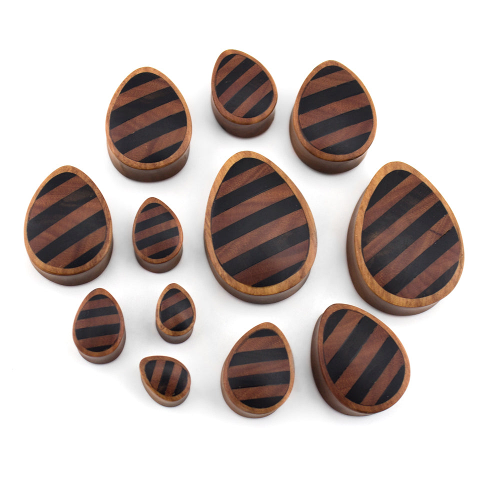 Saba Wooden Teardrop Plugs With Striped Inlay