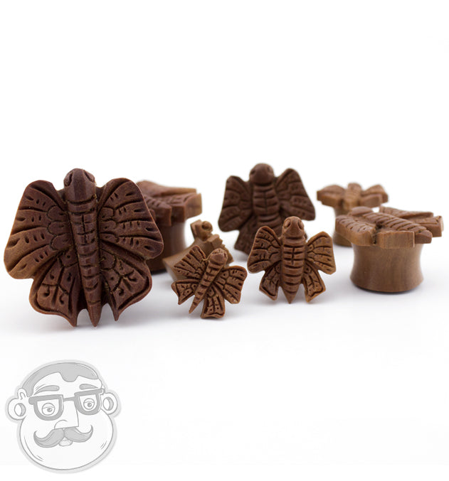 Carved Butterfly Saba Wood Plugs