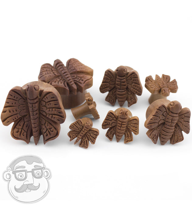 Carved Butterfly Saba Wood Plugs