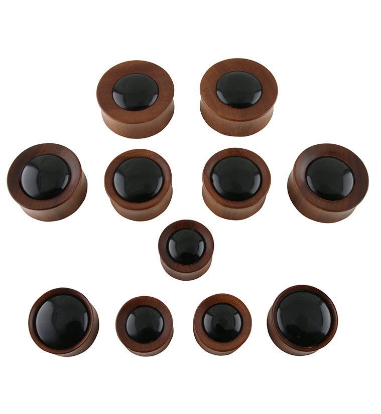Saba Wood Plugs With Black Obsidian Stone Inlay