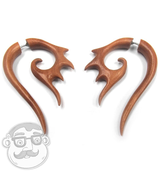Saba Wood Fake Gauge Talons Tribal Earrings