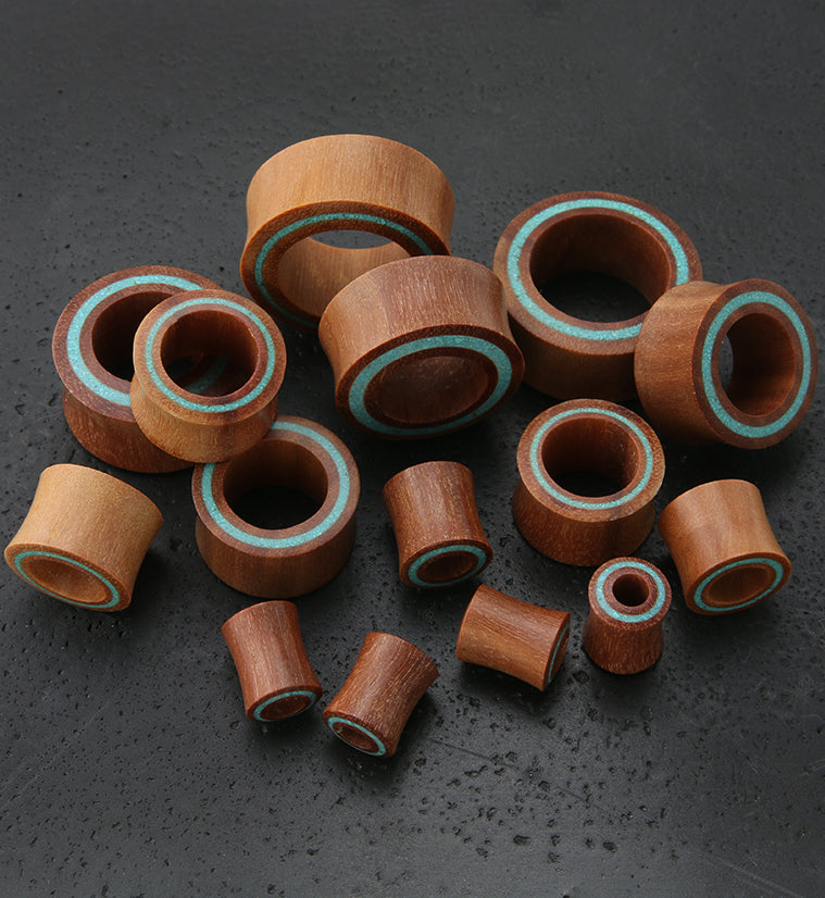 Saba Wood Tunnels with Turquoise Rim
