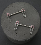 Safety Pin Pink CZ Stainless Steel Nipple Barbell