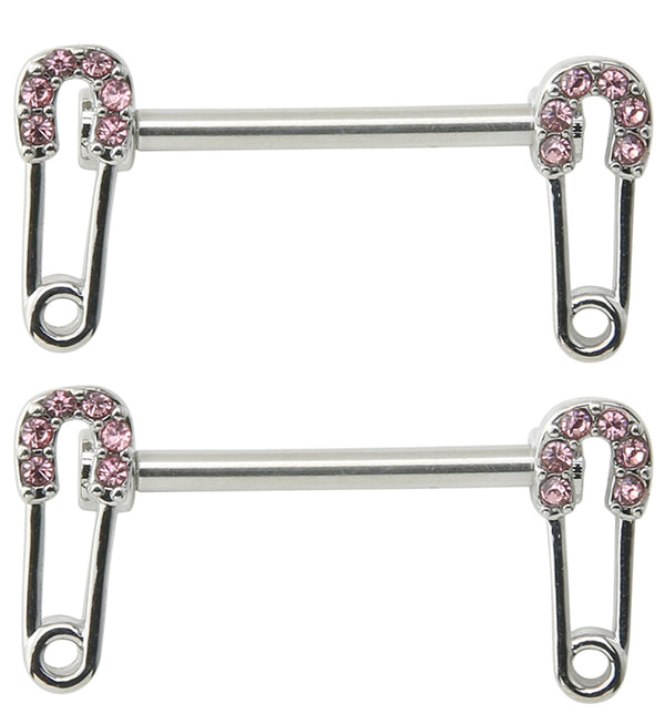 Safety Pin Pink CZ Stainless Steel Nipple Barbell