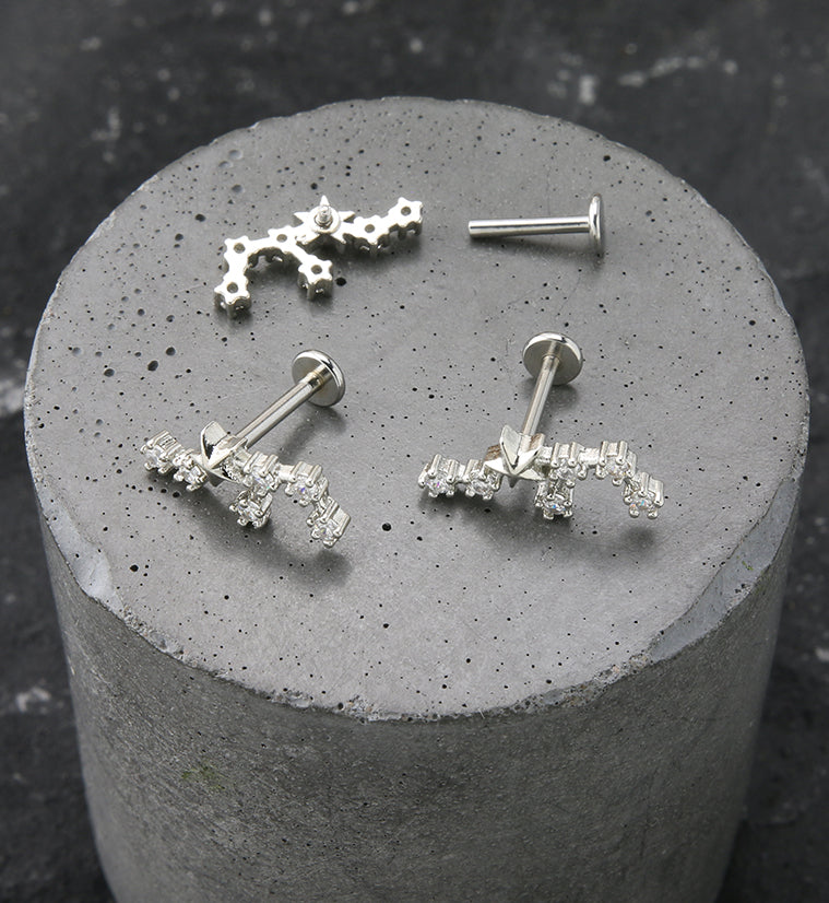 Sagittarius Constellation Clear CZ Stainless Steel Internally Threaded Labret