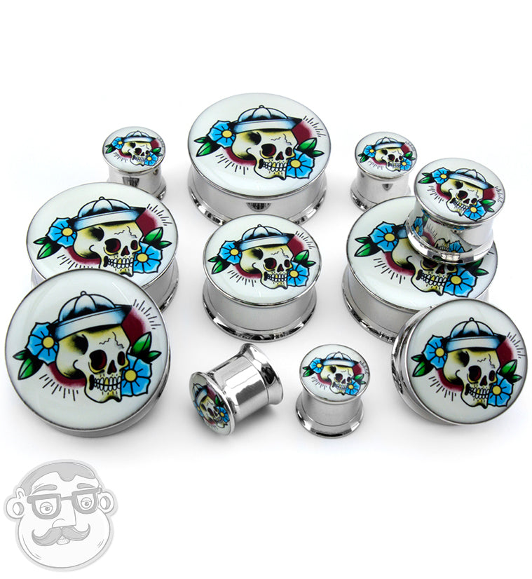 Sailor Skull Tattoo Steel Plugs