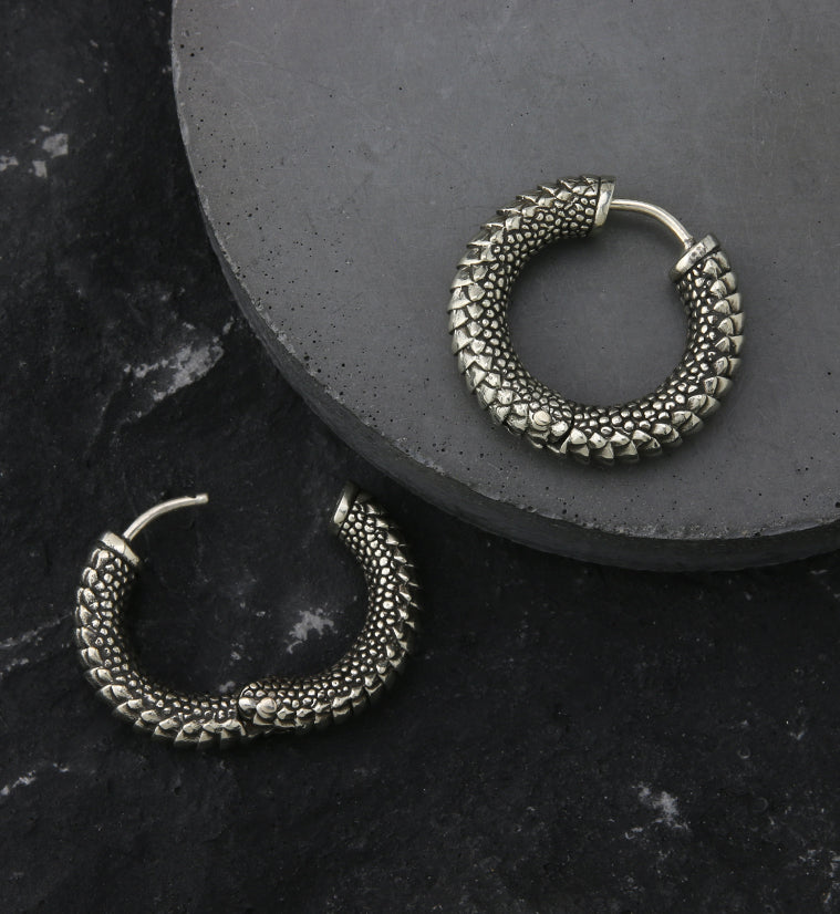 Scales White Brass Hinged Earrings