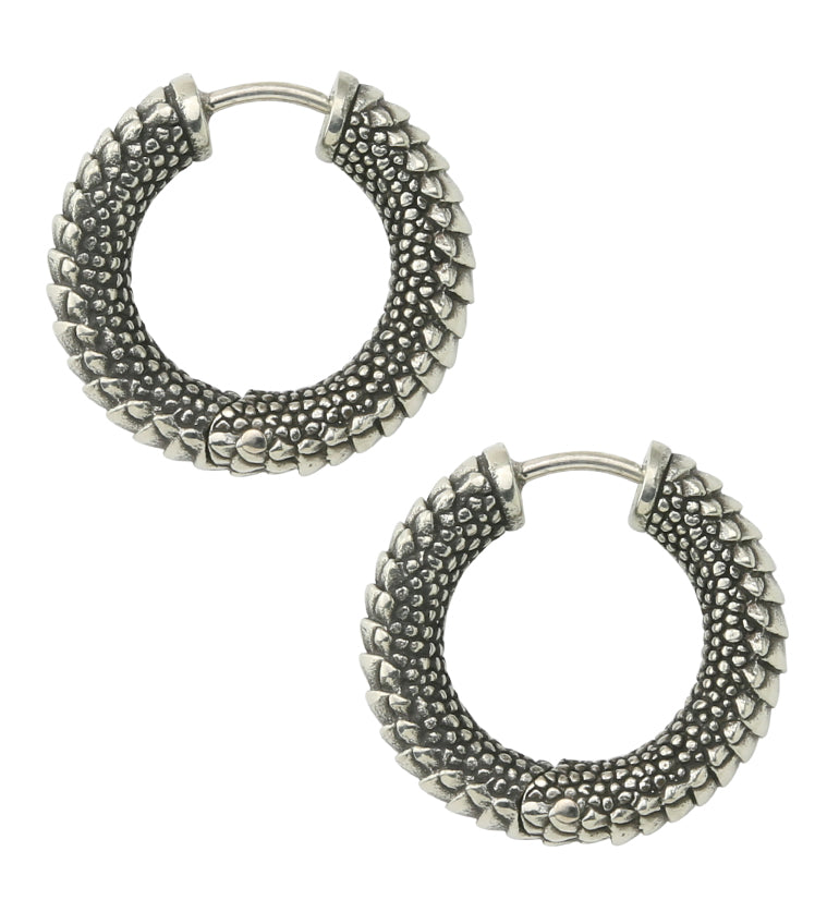 Scales White Brass Hinged Earrings