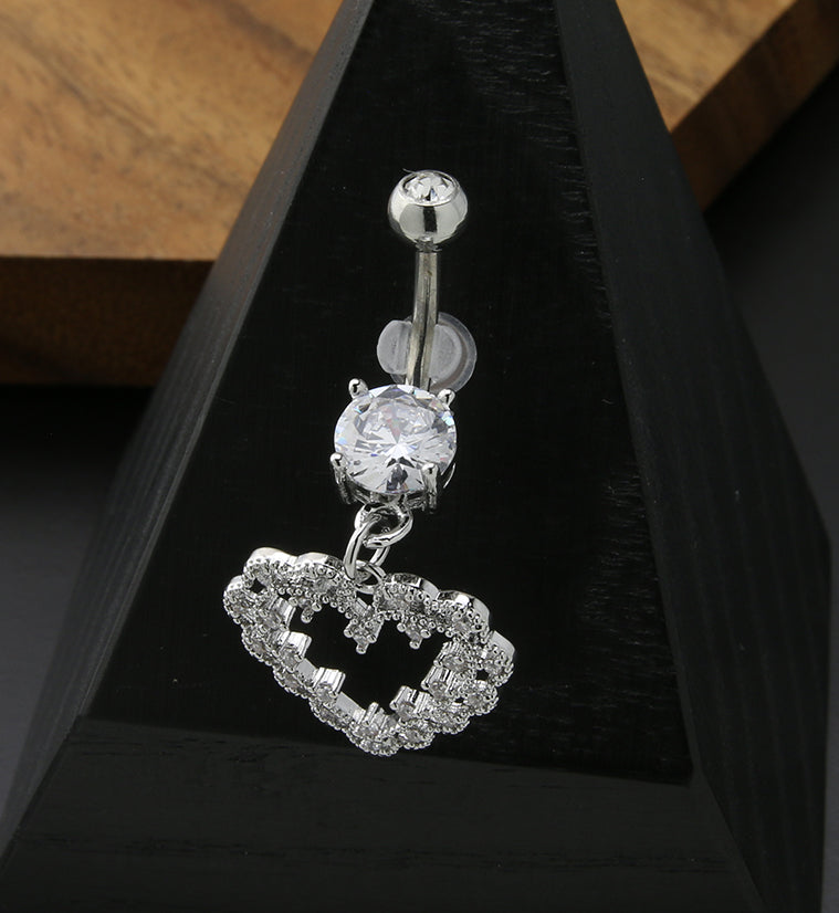 Scallop Heart Clear CZ Stainless Steel Belly Button Ring