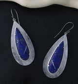 Score Blue Lapis Lazuli Stone White Brass Hangers / Earrings