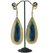 Score Blue Opal Petrified Wood Brass Ear Weights