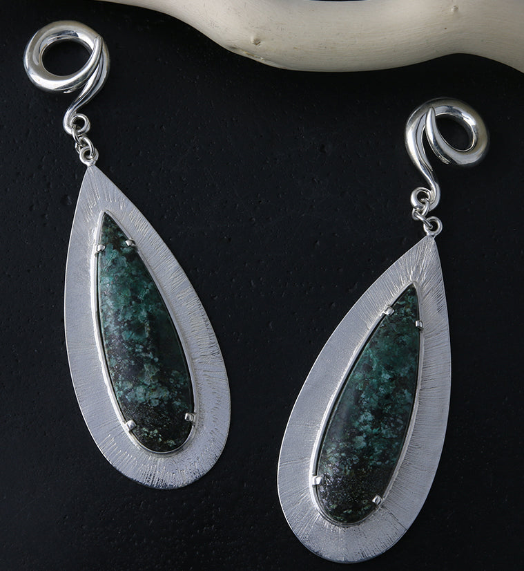 Score Chrysocolla Stone White Brass Ear Weights