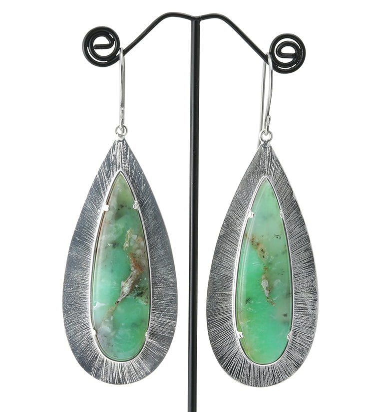 Score Chrysoprase Stone White Brass Hangers / Earrings