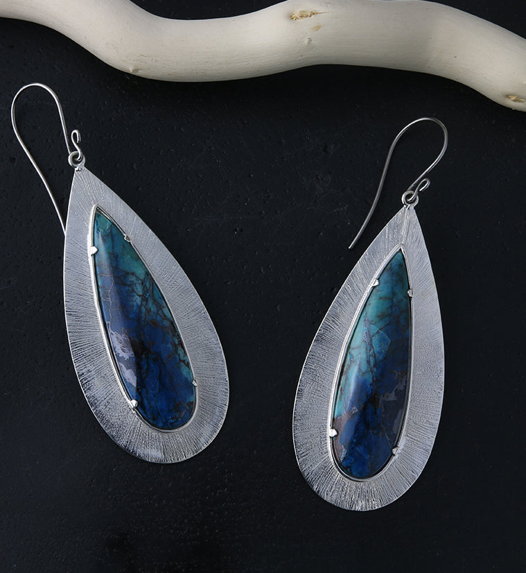 Score Fossil Opal Stone White Brass Hangers / Earrings