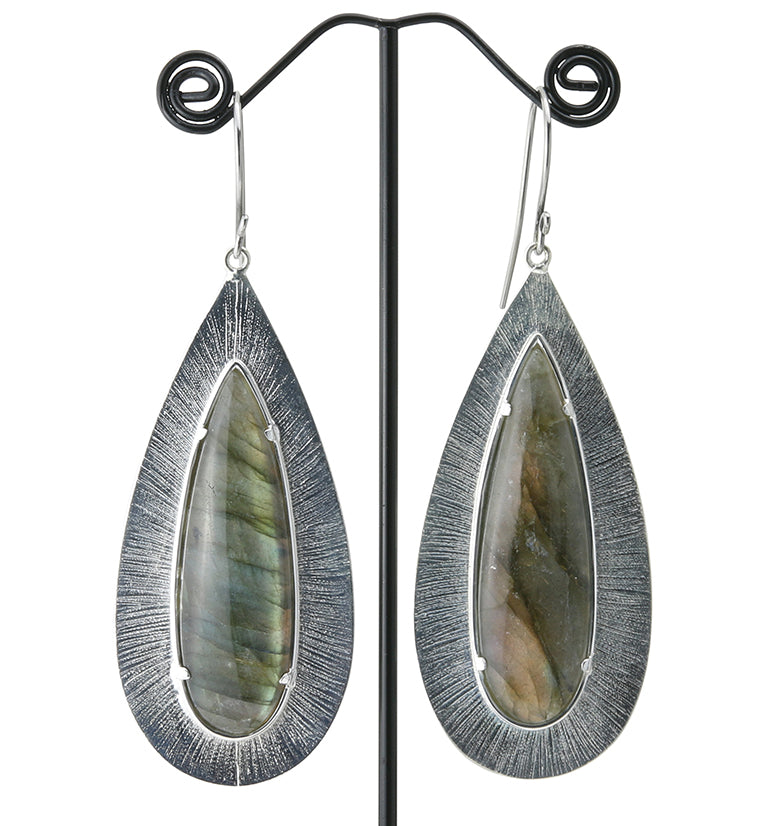 Score Labradorite Stone White Brass Hangers / Earrings