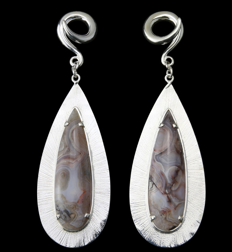 Score Laguna Lace Agate Stone White Brass Ear Weights