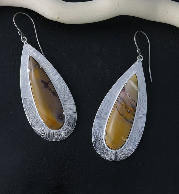 Score Mookaite Stone White Brass Hangers / Earrings