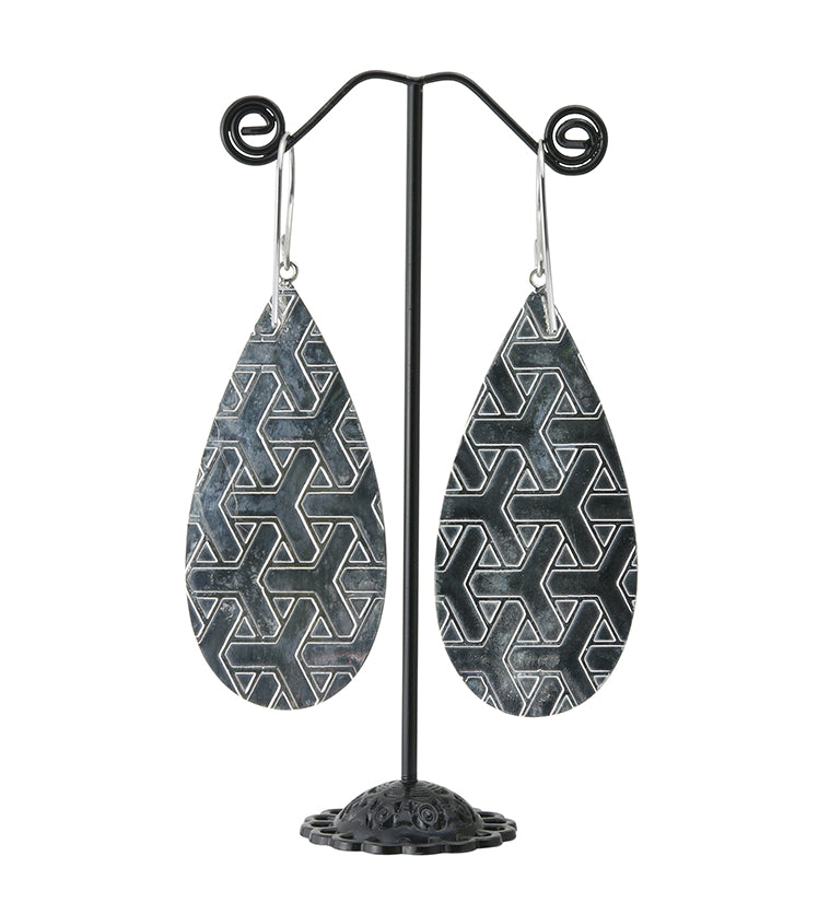 Score Blue Lapis Lazuli Stone White Brass Hangers / Earrings