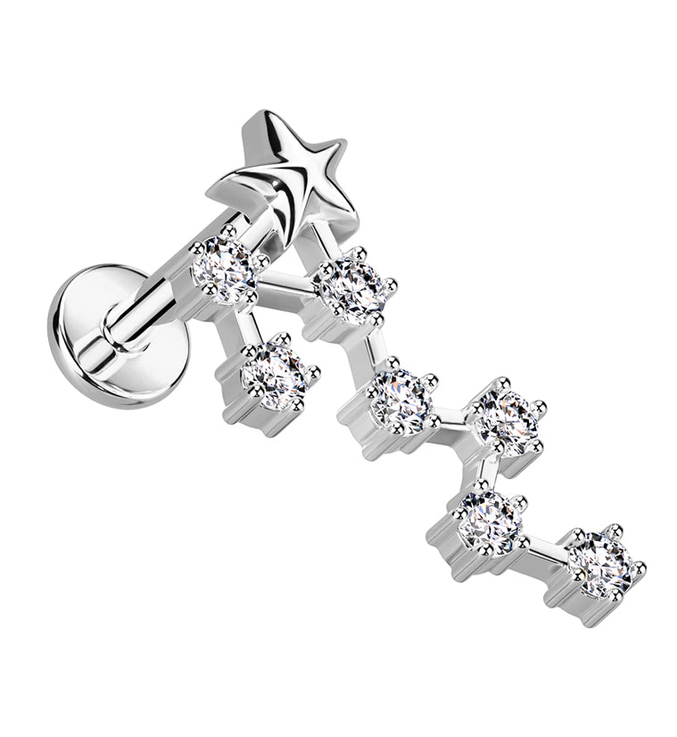 Scorpio Constellation Clear CZ Stainless Steel Internally Threaded Labret