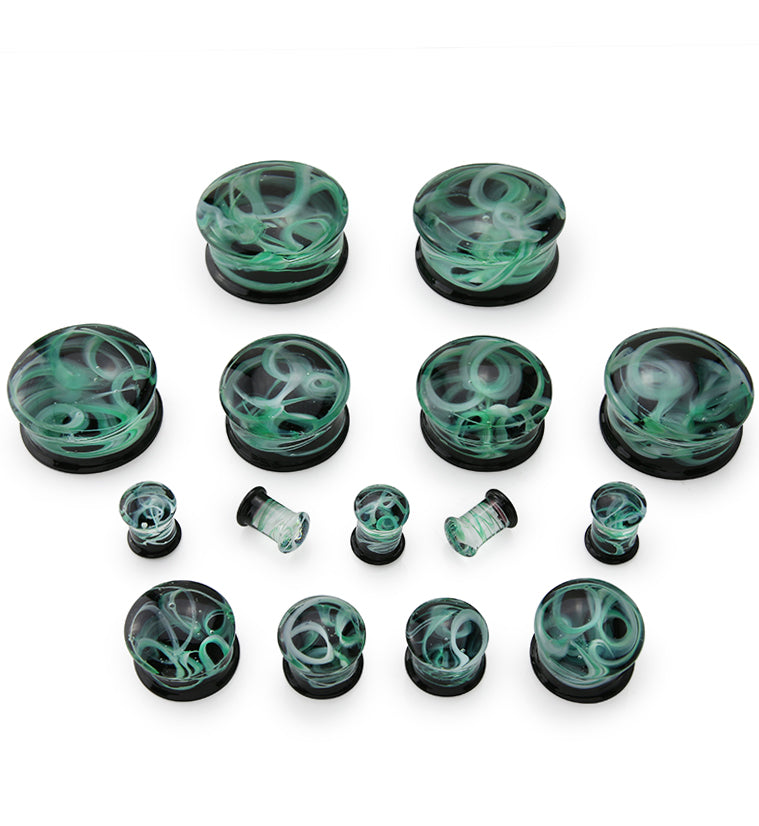 Seafoam Green Haze Swirl Glass Plugs