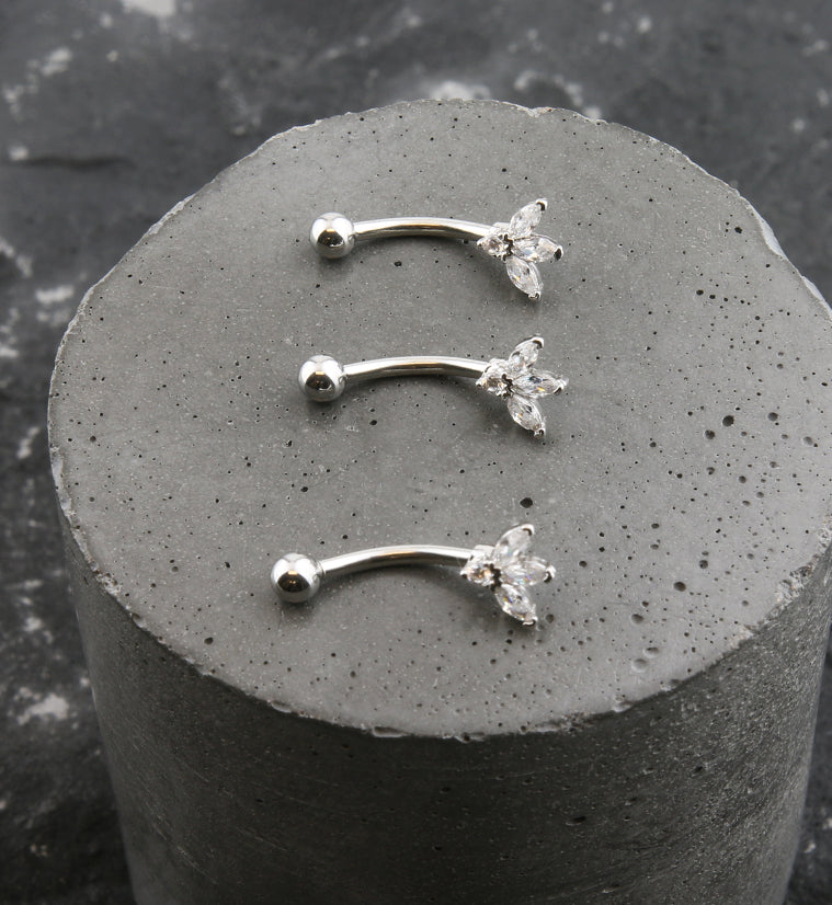 Sepal Clear CZ Stainless Steel Curved Barbell
