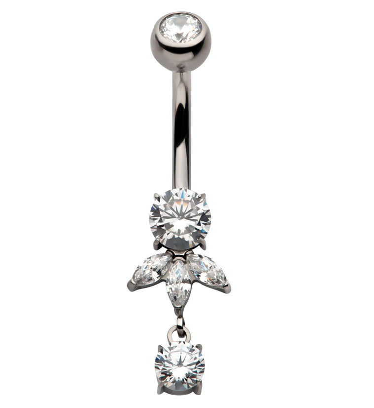 Sepal Dangle Clear CZ Internally Threaded Titanium Belly Button Ring