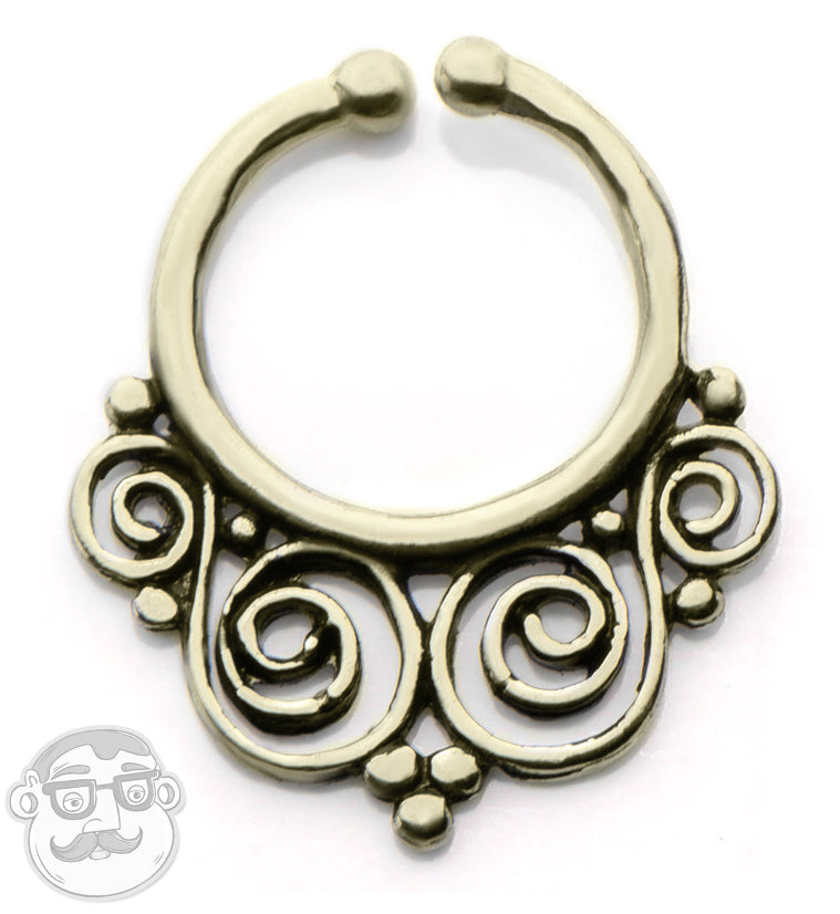 18G Coil Swirl White Brass Septum Ring