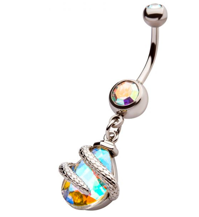 Serpent Teardrop Aura CZ Belly Button Ring