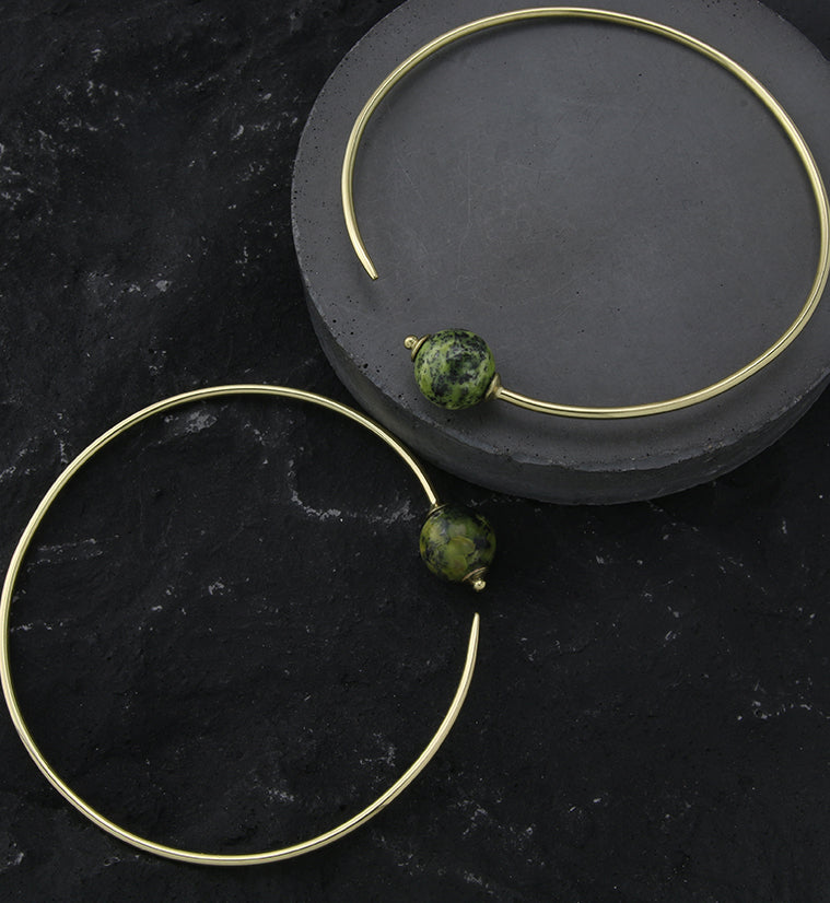 Serpentine Stone Orb Brass Hangers / Plug Hoops