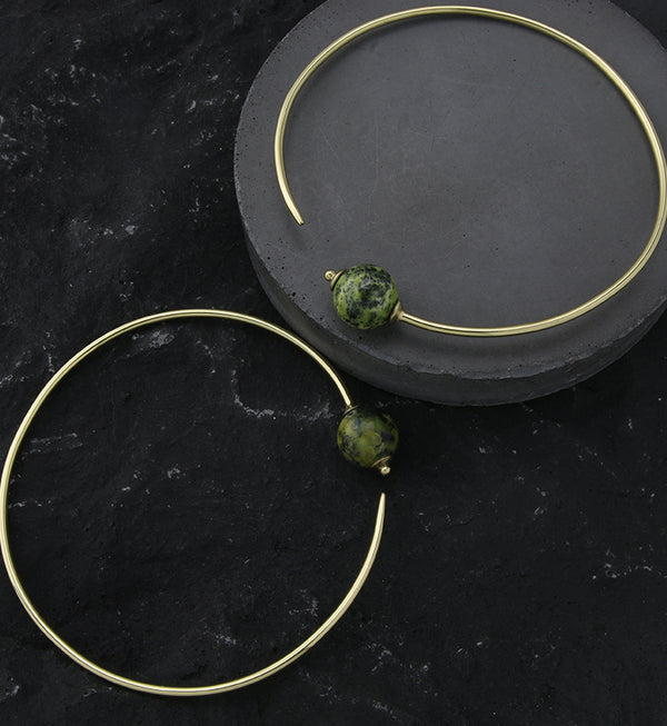 Serpentine Stone Orb Brass Hangers / Plug Hoops