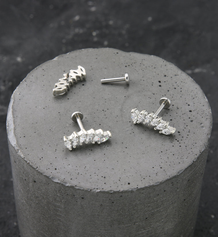 Sextet Clear CZ Stainless Steel Internally Threaded Labret