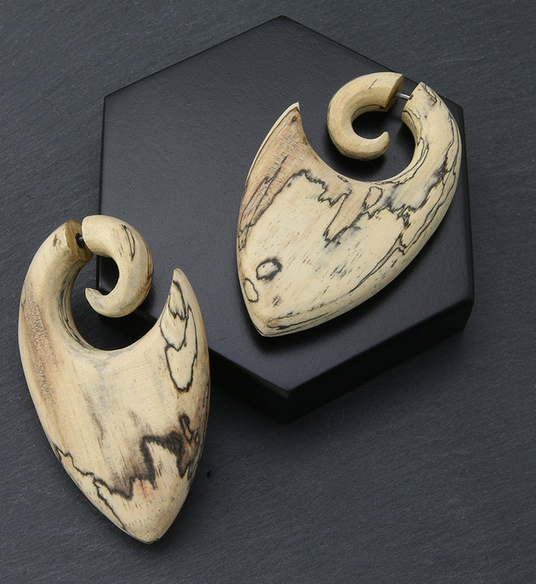 Shield Tamarind Wood Fake Gauge Spiral Earrings
