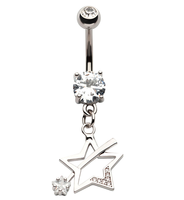 Shooting Star CZ Dangle Stainless Steel Belly Button Ring