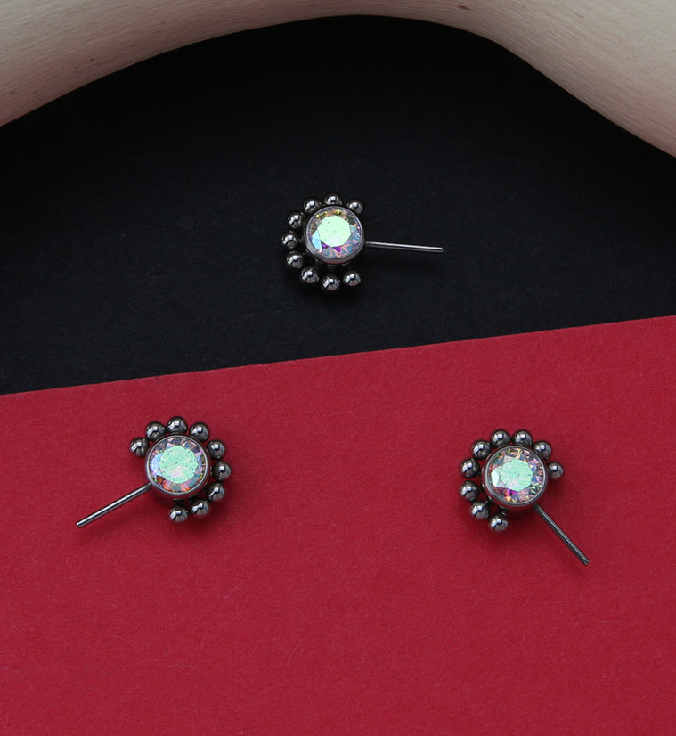 Side Facing Beaded Aurora CZ Titanium Threadless Top