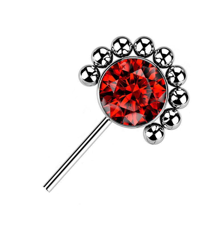Side Facing Beaded Red CZ Titanium Threadless Top