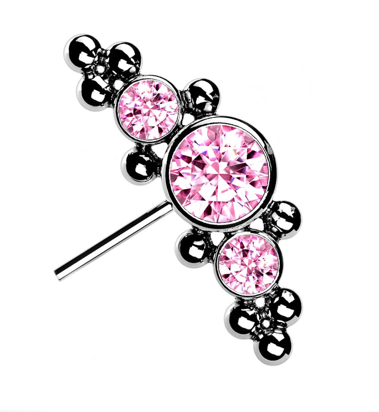 Side Facing Horde Pink CZ Titanium Threadless Top