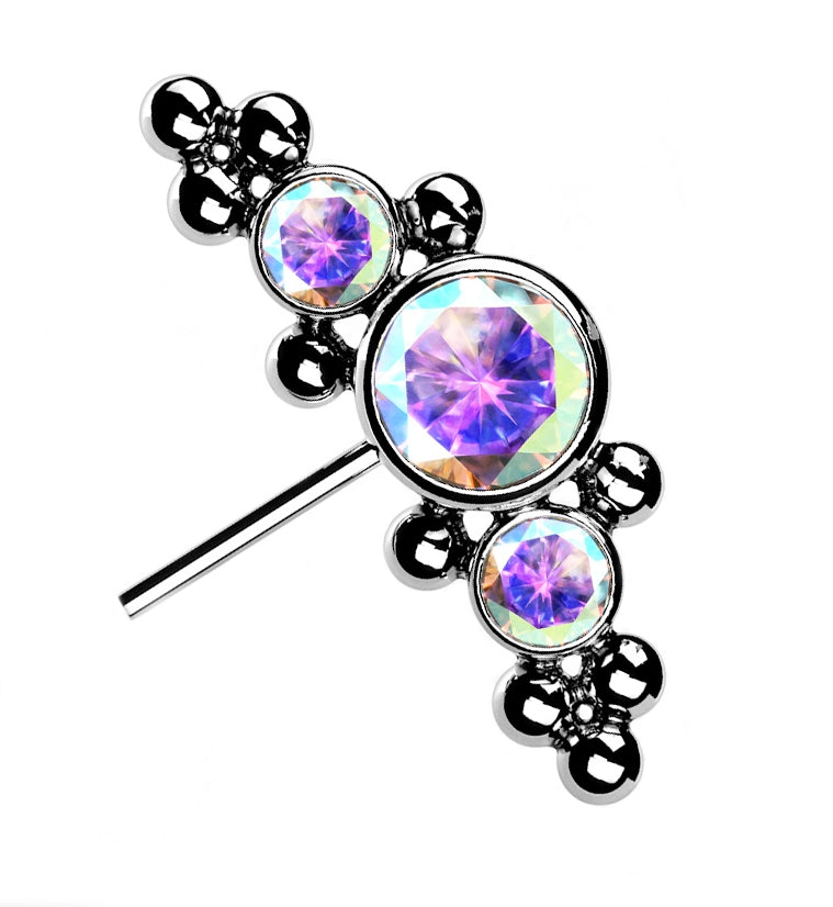 Side Facing Horde Rainbow Aurora CZ Titanium Threadless Top