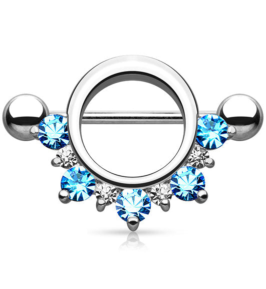 14G Circular Pink CZ Rim Barbell Nipple Ring Shield