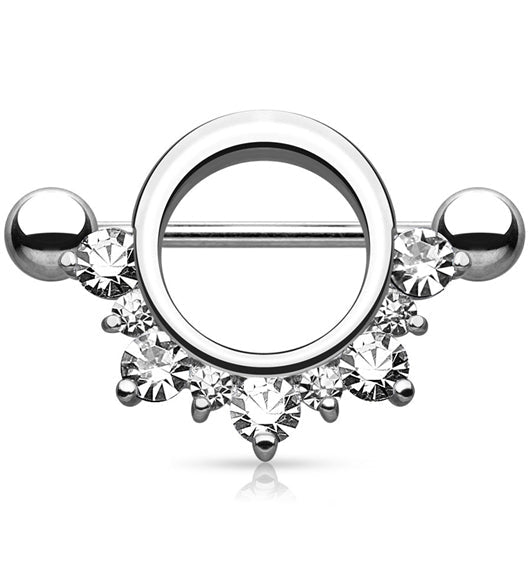 14G Circular Clear CZ Rim Barbell Nipple Ring Shield