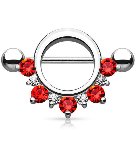 14G Circular Pink CZ Rim Barbell Nipple Ring Shield