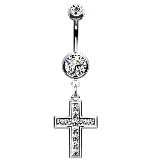 Rose Gold PVD Cross CZ Belly Button Ring V2