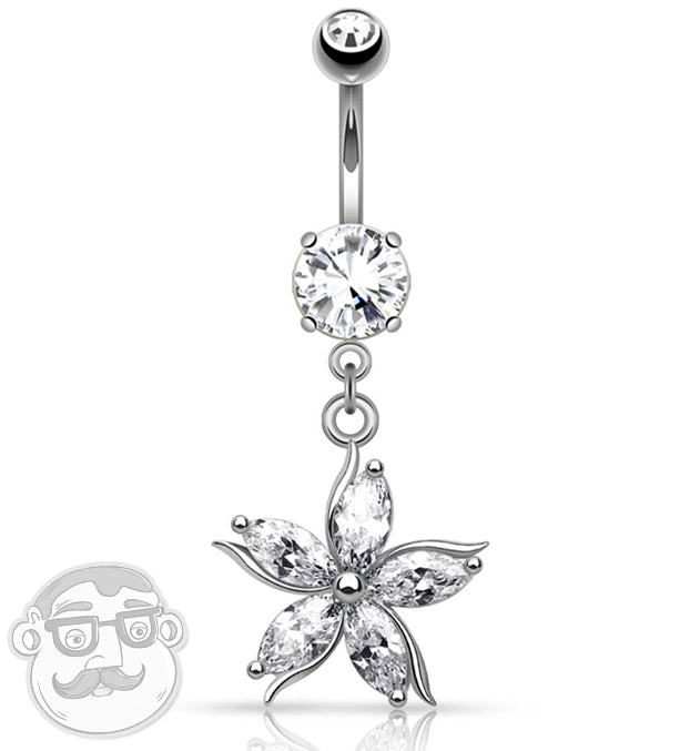 Floral CZ Stainless Steel Belly Button Ring