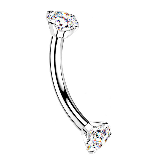 16G Clear CZ Double Prong Titanium Curved Barbell