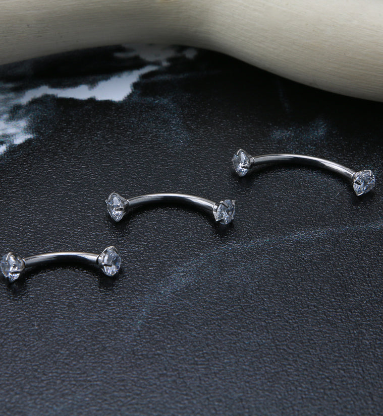 16G Clear CZ Double Prong Titanium Curved Barbell