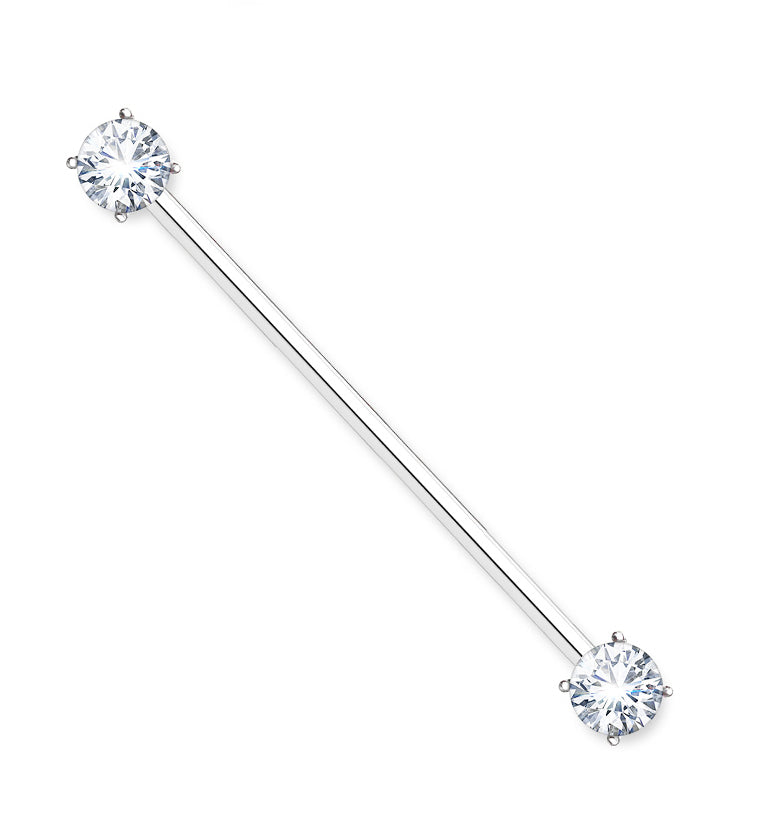 14G Double CZ Gem Industrial Barbell