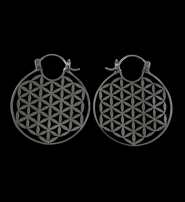 Flower of Life White Brass Ear Weights