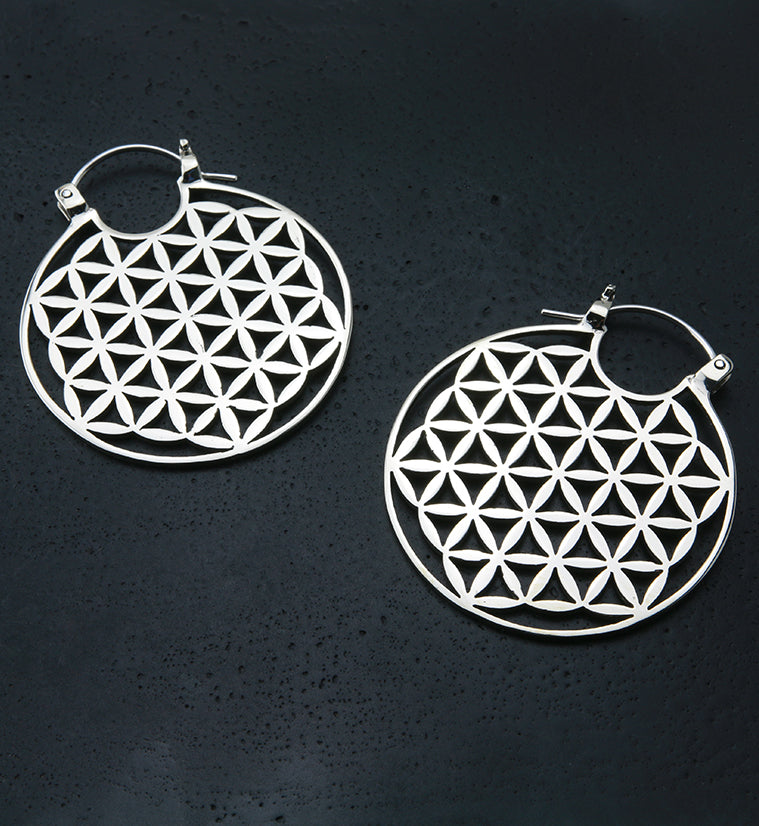 Flower of Life White Brass Ear Weights